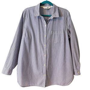 Old Navy The Tunic Shirt XL blue & white cotton thin stripe 1 pocket button up s